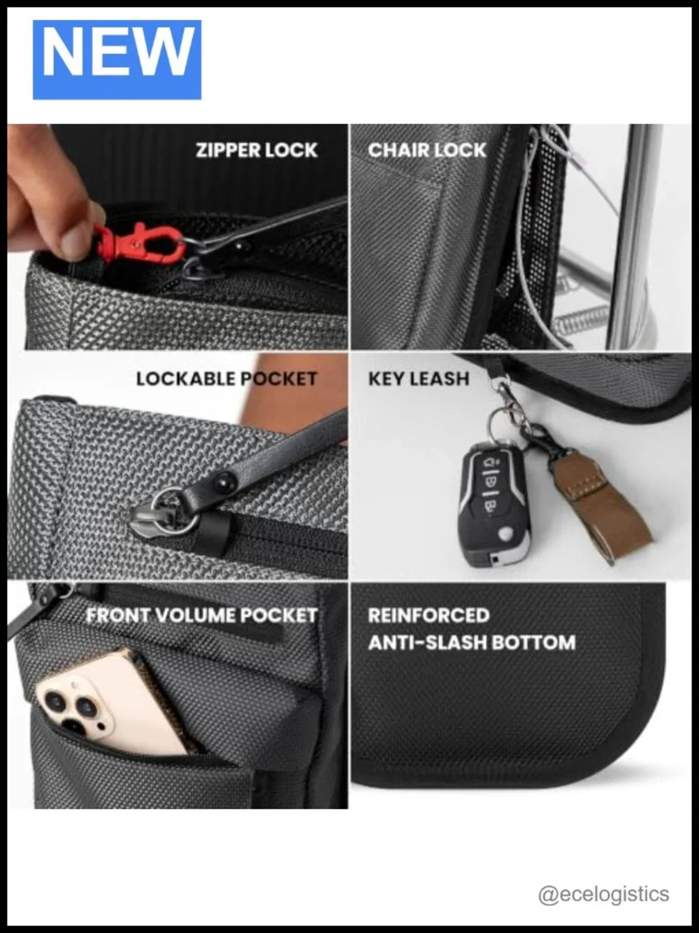 RFID Anti-Theft Crossbody Bag Nylon Water-Resistant Slash-Proof Vegan Leather